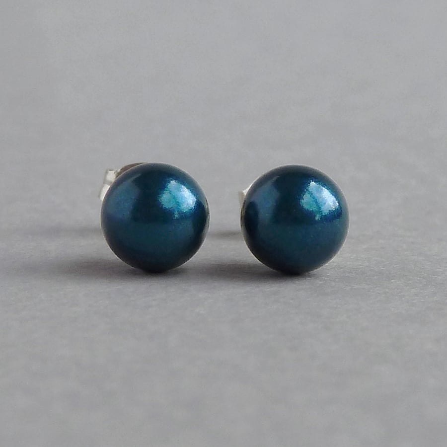 6mm Teal Pearl Stud Earrings Small Round Petr Folksy