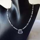 Crystal Quartz Carved Heart Necklace with Sterling Silver April Aries Birthstone