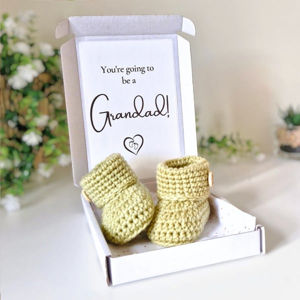 Grandad Pregnancy Announcement Letterbox Gift – Crochet Baby Booties