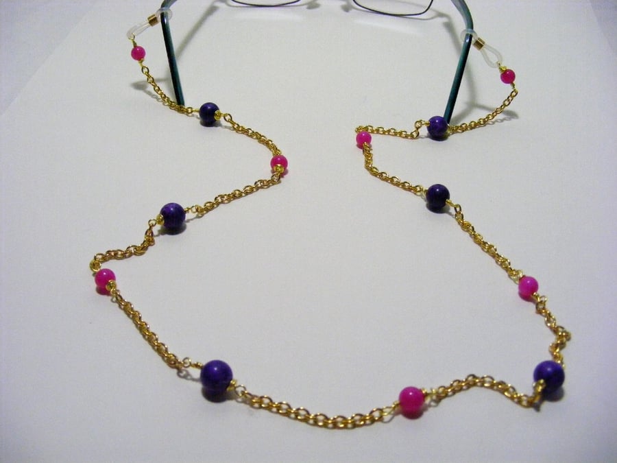 Purple Magnesite and Fuchsia Jade Spectacle Chain.