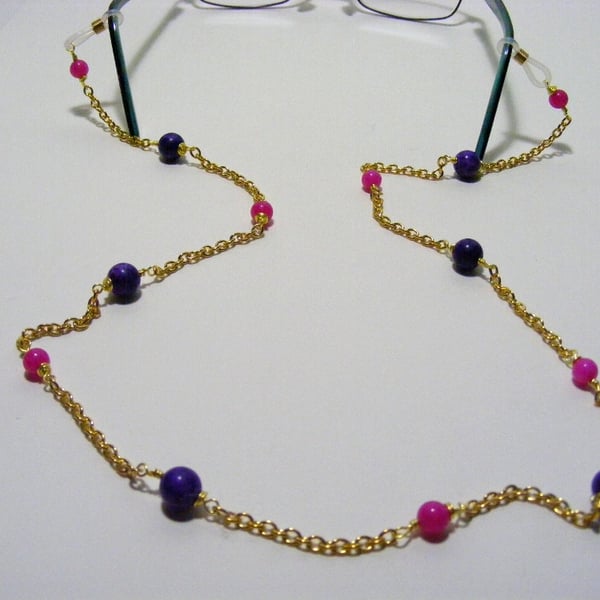 Purple Magnesite and Fuchsia Jade Spectacle Chain.