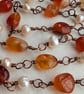 Carnelian and pearl copper wire necklace, June and July birthstone, Cancer sign - Image 2