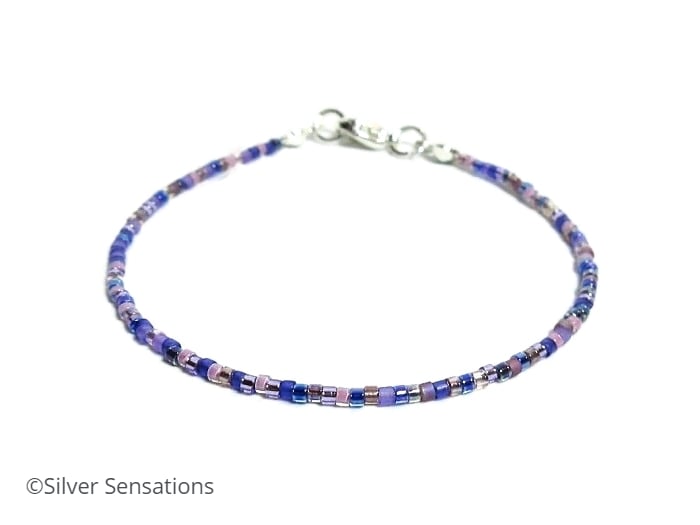 Purple Mix Seed Beads Dainty Boho Anklet, Minimalist Surfer Anklet - 9" - 14"