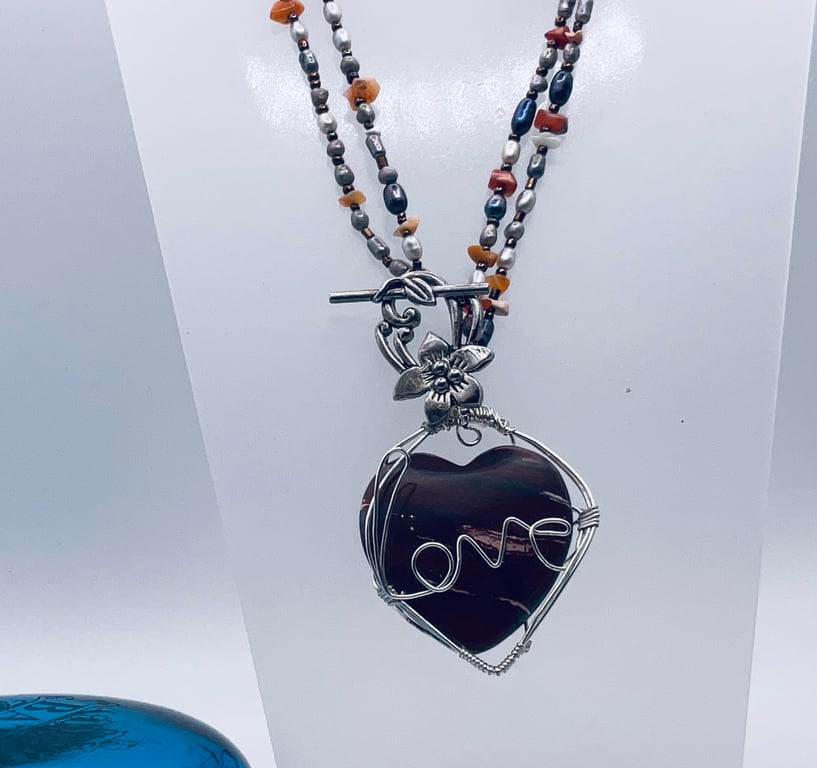 Large Jasper Heart Pendant with Love Message