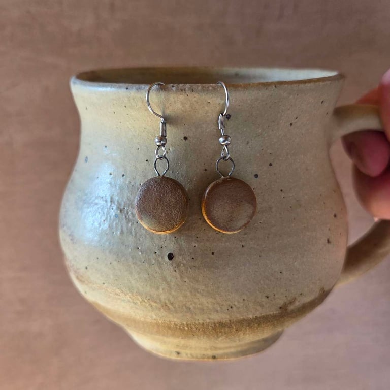 Ceramic disc dangle earrings in Brown Iron Oxide 