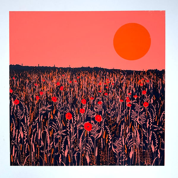Sunset Poppies original screen print MISPRINT