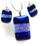 Dichroic Glass 123 Pendant Earring Set Blue Silver Plated Chain - Image 6