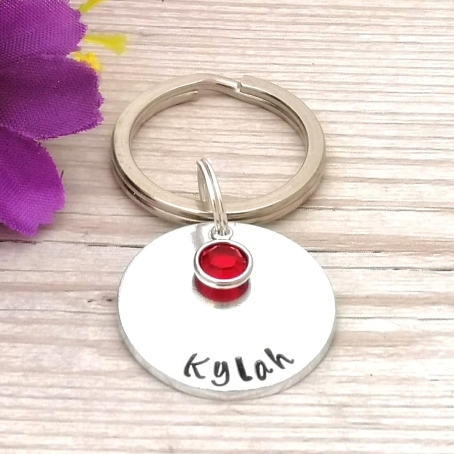 Personalised Birthstone Keyring - Name Keychain - Personalised Gift For Her