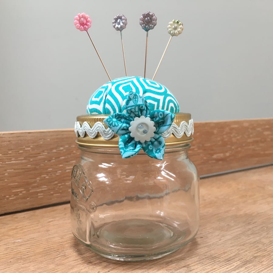 Pin Cushion Jar with flower