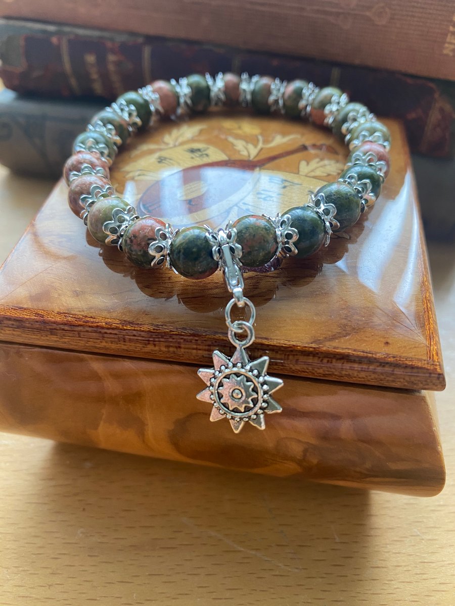 Unakite Stretch Bead Bracelet 