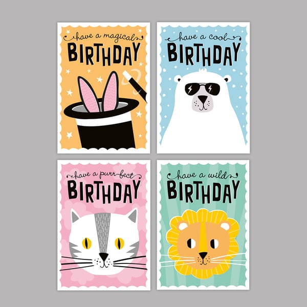 Kids birthday card multi-pack - pack of four mixed designs