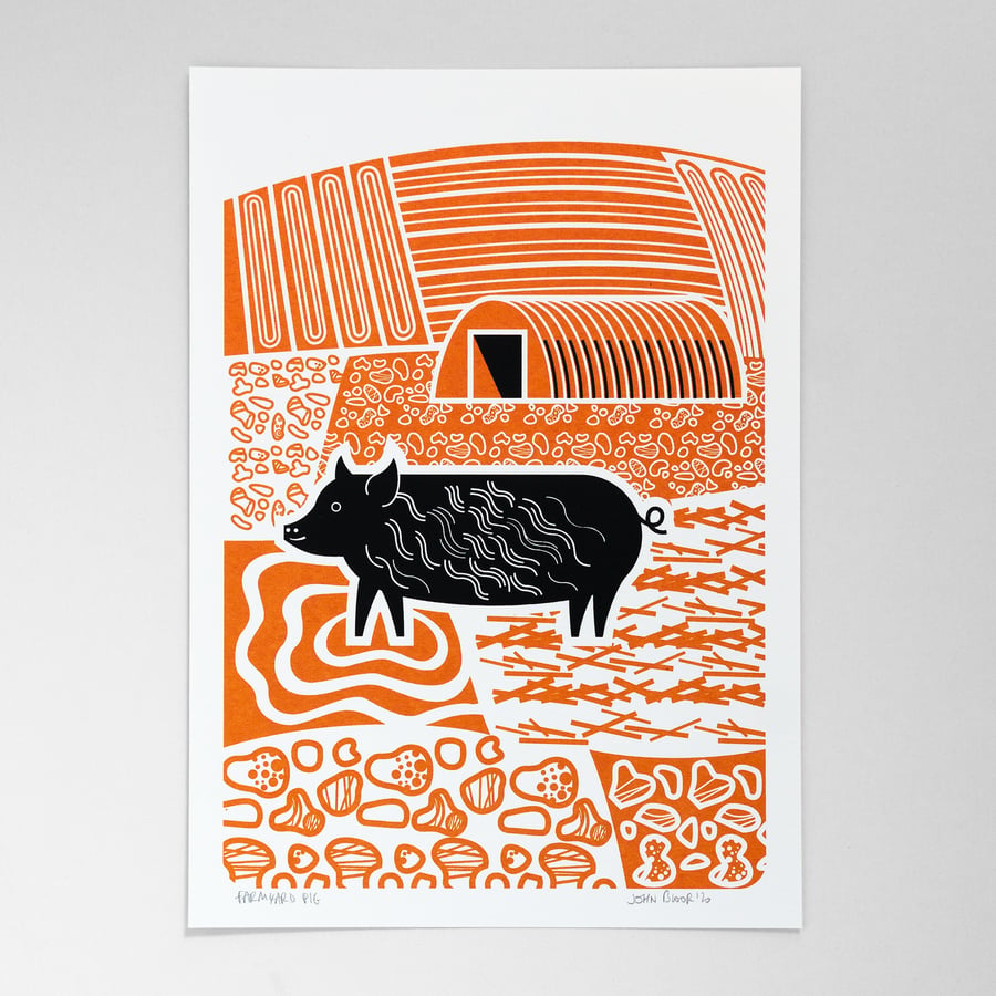 Farmyard Pig hand pulled screen print