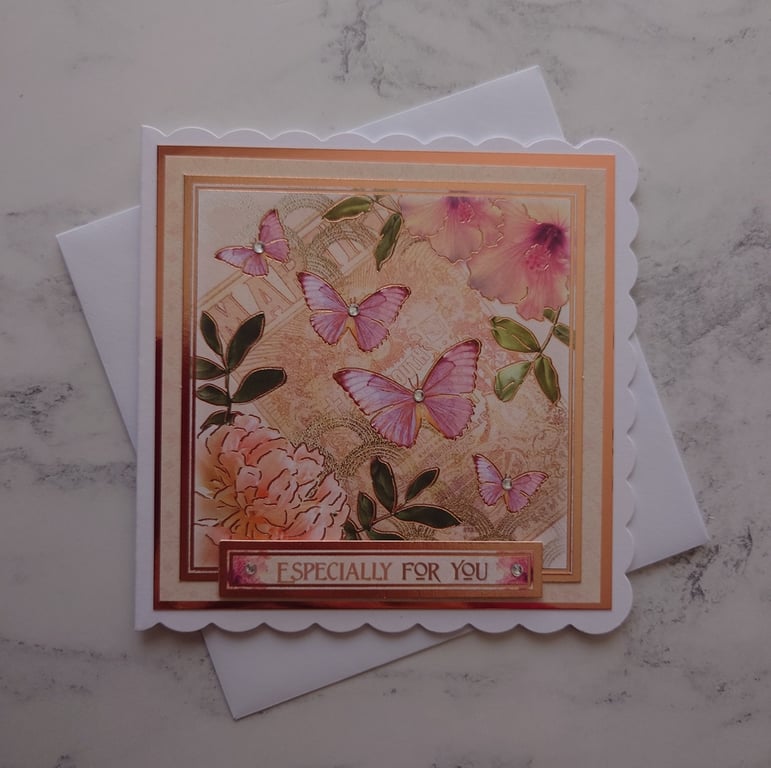 Especially for You Vintage Rose Gold Butterflies 3D Luxury Handmade Card
