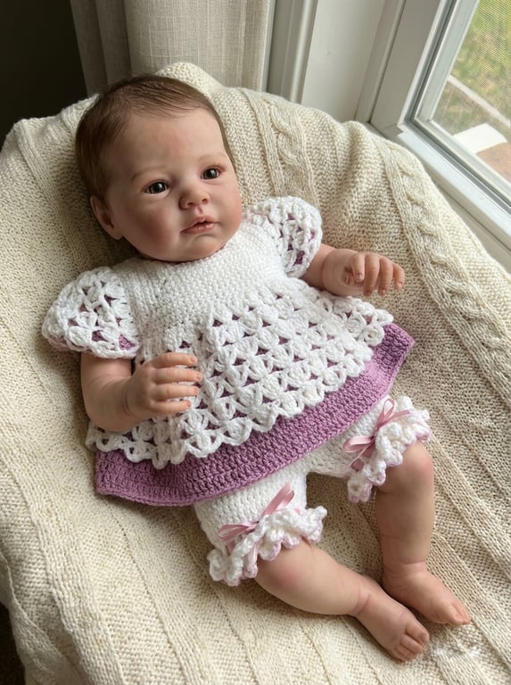 Hand crochet baby angel top and shorts 0-3 months 
