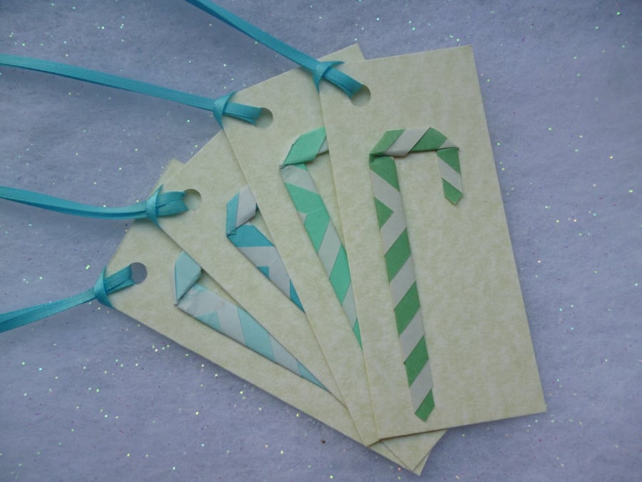Festive origami candy cane gift tags