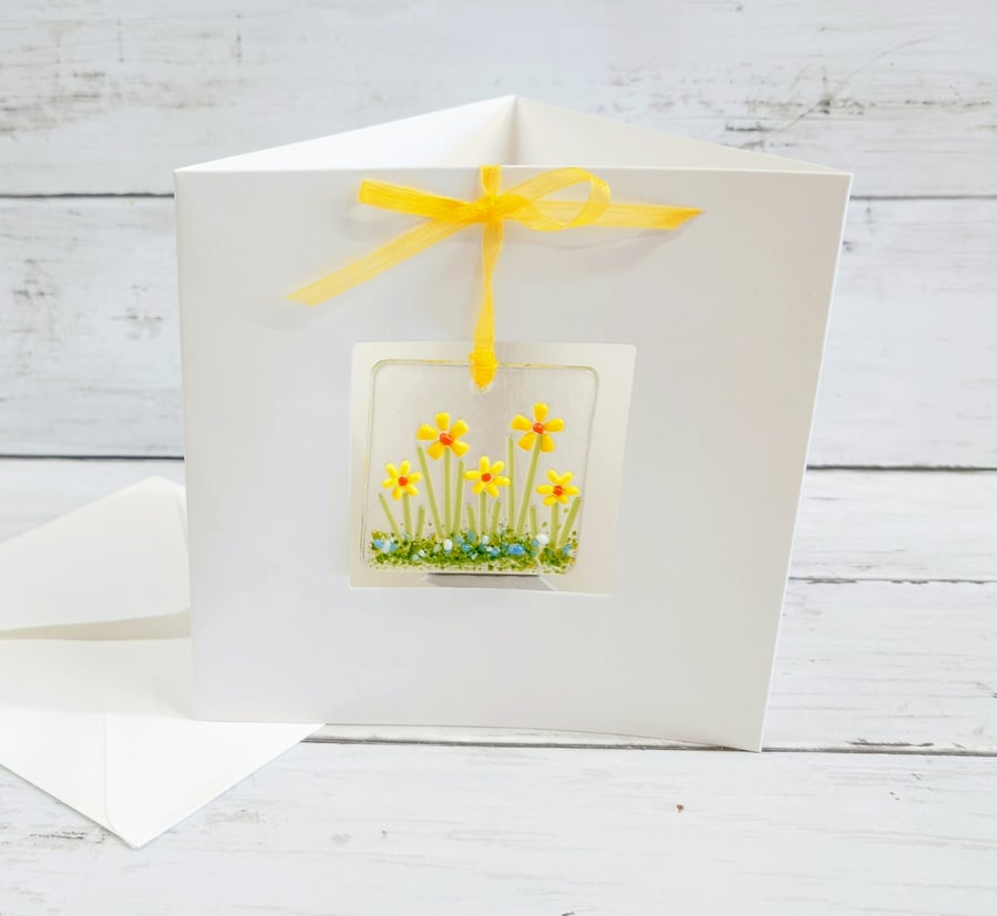 Fused Glass Daffodil Design Keepsake Card