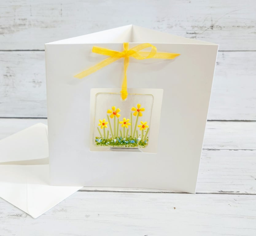 Fused Glass Daffodil Design Keepsake Card