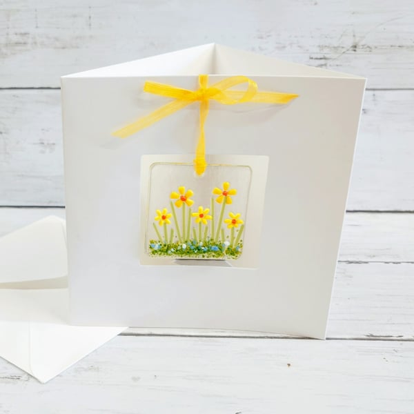 Fused Glass Daffodil Design Keepsake Card
