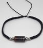 Men's Striped Agate Bracelet Adjustable Black Cord Stainless Steel