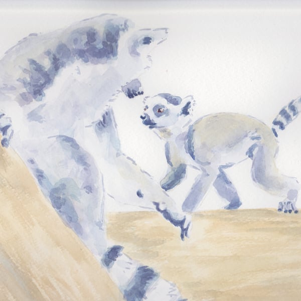 Lemur Baby Original Watercolour & Ink Painting OOAK Art