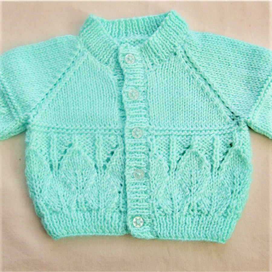 Baby's Leaf Pattern Raglan Cardigan, Baby Shower Gift, Gift Ideas for Babies