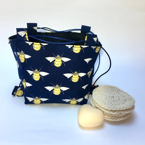 Medium Sized Blue Bee Japanese Rice Bag Gift Make up Bag SECONDS SUNDAY
