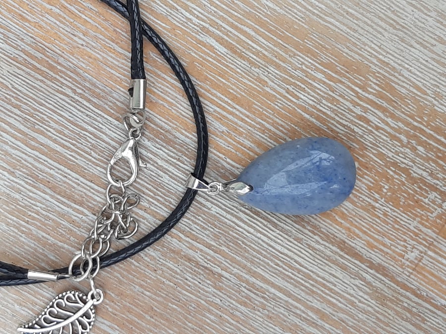 Aquamarine black cord necklace