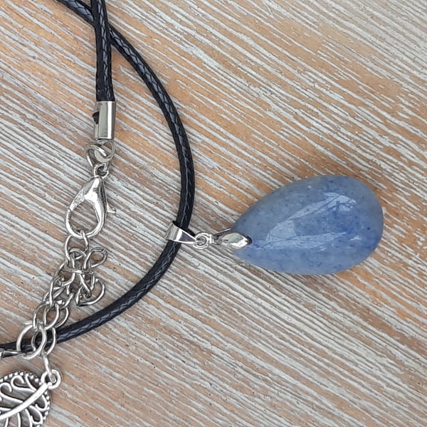 Aquamarine black cord necklace