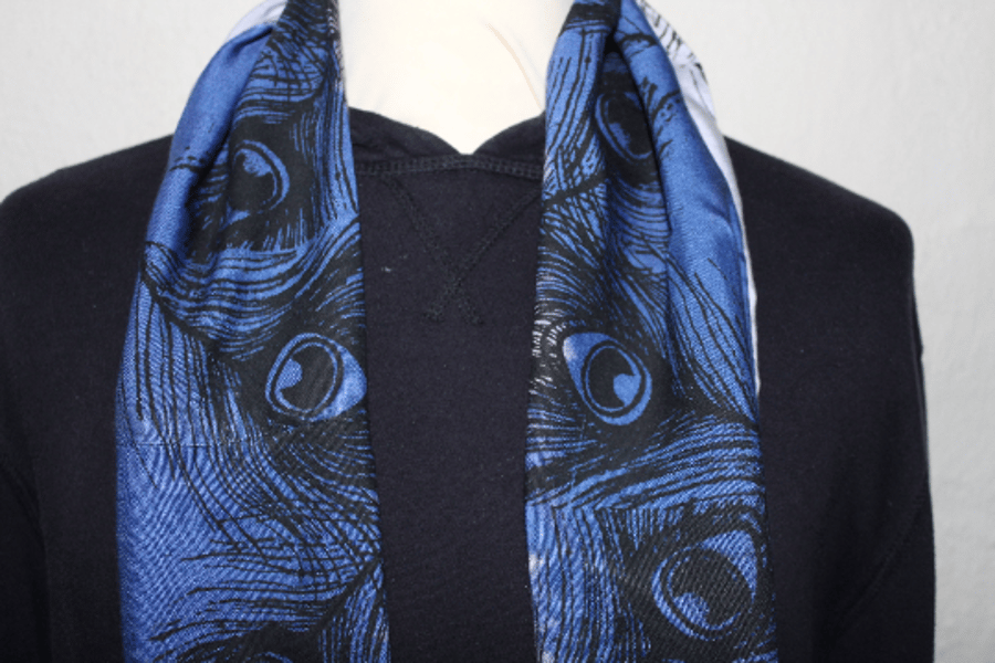 Unique peacock print infinity scarf,dip dyed blue & purple scarf,zero waste gift
