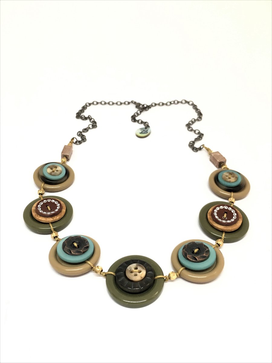 Mother's Day Special - Autumn Color Theme Vintage Buttons Handmade Necklace 