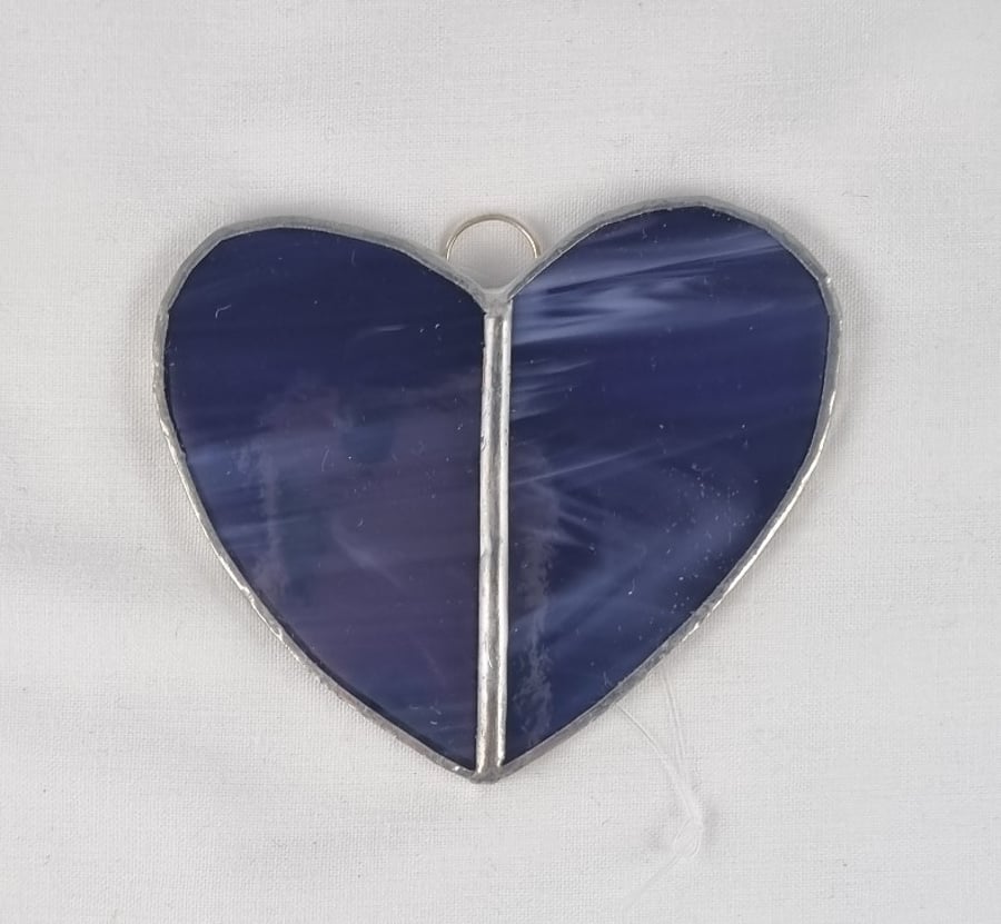 587 Stained Glass Small Two Piece purple Heart -handmade hanging decoration.