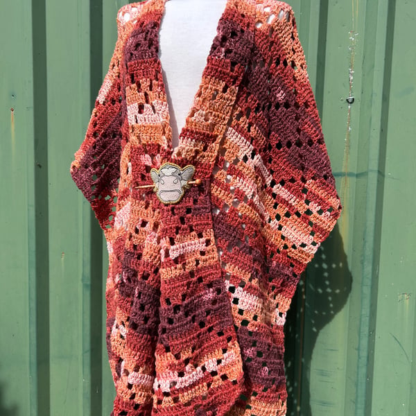 Autumn Ruana Wrap in Soft Wool Yarn