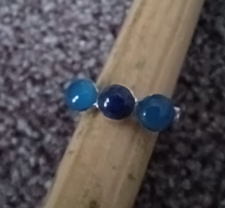 Blue chalcedony and lapis lazuli silver ring