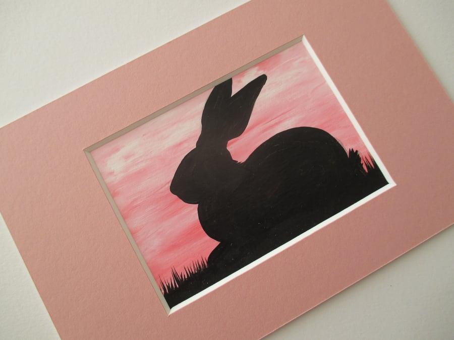 Bunny Rabbit ACEO Original Miniature Art Picture Painting Mounted