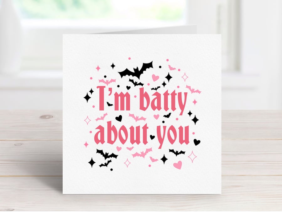 Bat Valentine's Day Greeting Card, Spooky Valentine's, Halloween Card.