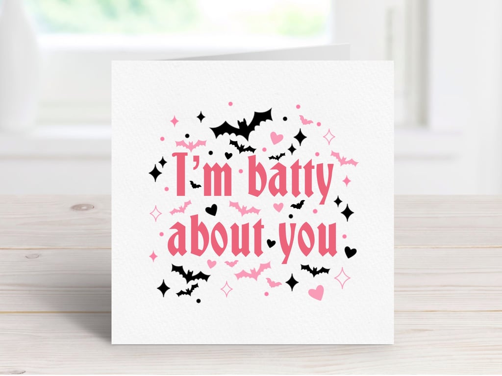 Bat Valentine's Day Greeting Card, Spooky Valentine's, Halloween Card.