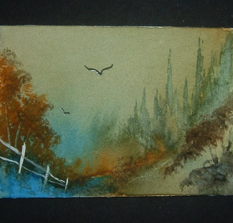 painting miniature art aceo landscape watercolour ref 323