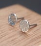 Sterling silver round disc stud earrings. Shiny hammered silver