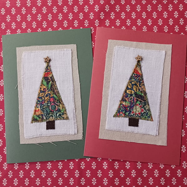 Set of 2 William Morris Textile Art Christmas Tree Cards