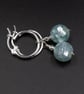 Pale blue or Aqua mother of pearl and sterling silver hoop drop earrings  - Image 6