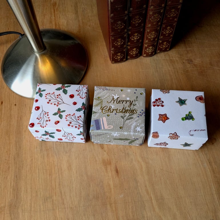 A set of three handmade, raised lid, Christmas gift boxes - Set A