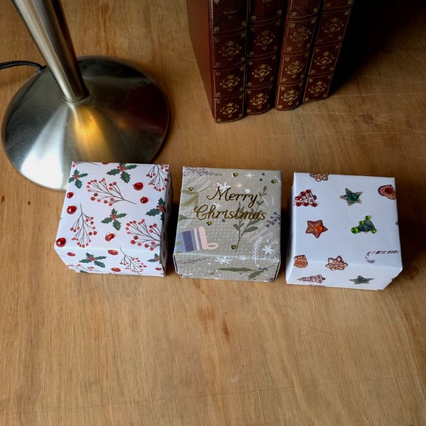 A set of three handmade, raised lid, Christmas gift boxes - Set A