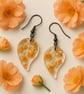 Peach Flower Leaf Resin Earrings – Gold Leaf Botanical Dangles