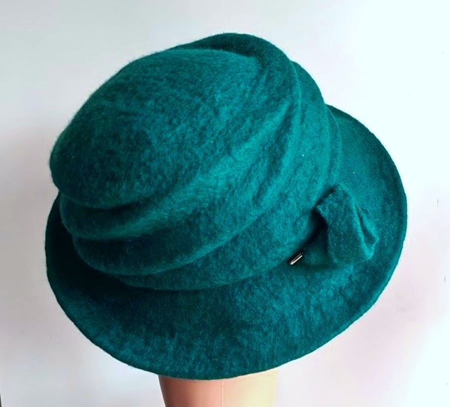 Teal felted wool hat - 'The Crush' - designed to pack flat