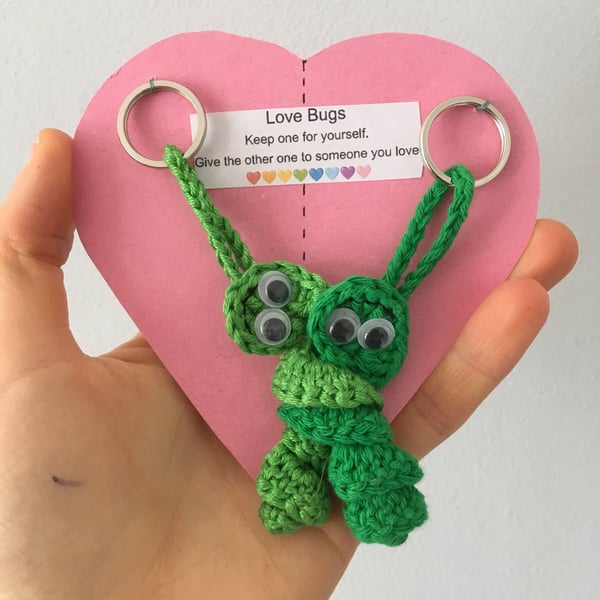 Crochet Green Love Bug Keyring, I Love You Gift, Wedding Present
