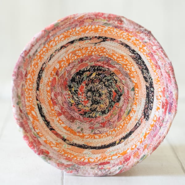 Summer Pastels Coiled Stitched Fabric Storage Bowl 