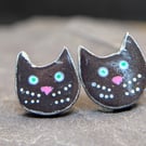 Black cat polymer clay stud earrings 