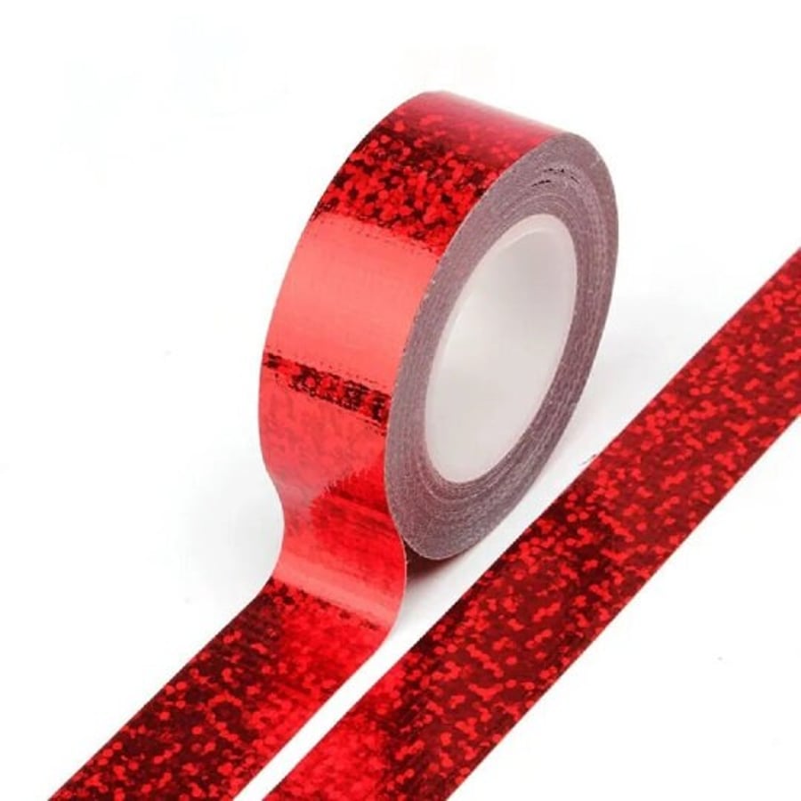 Red Solid Foil Holographic Glitter Effect Washi Tape Decorative Self Adhesive 15