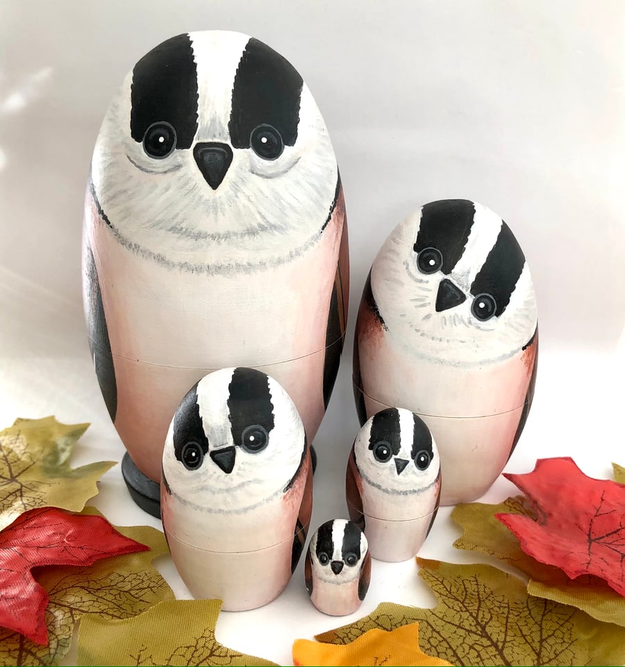 Long-tailed tit bird nesting dolls ( 5 inch Russian dolls) SALE 