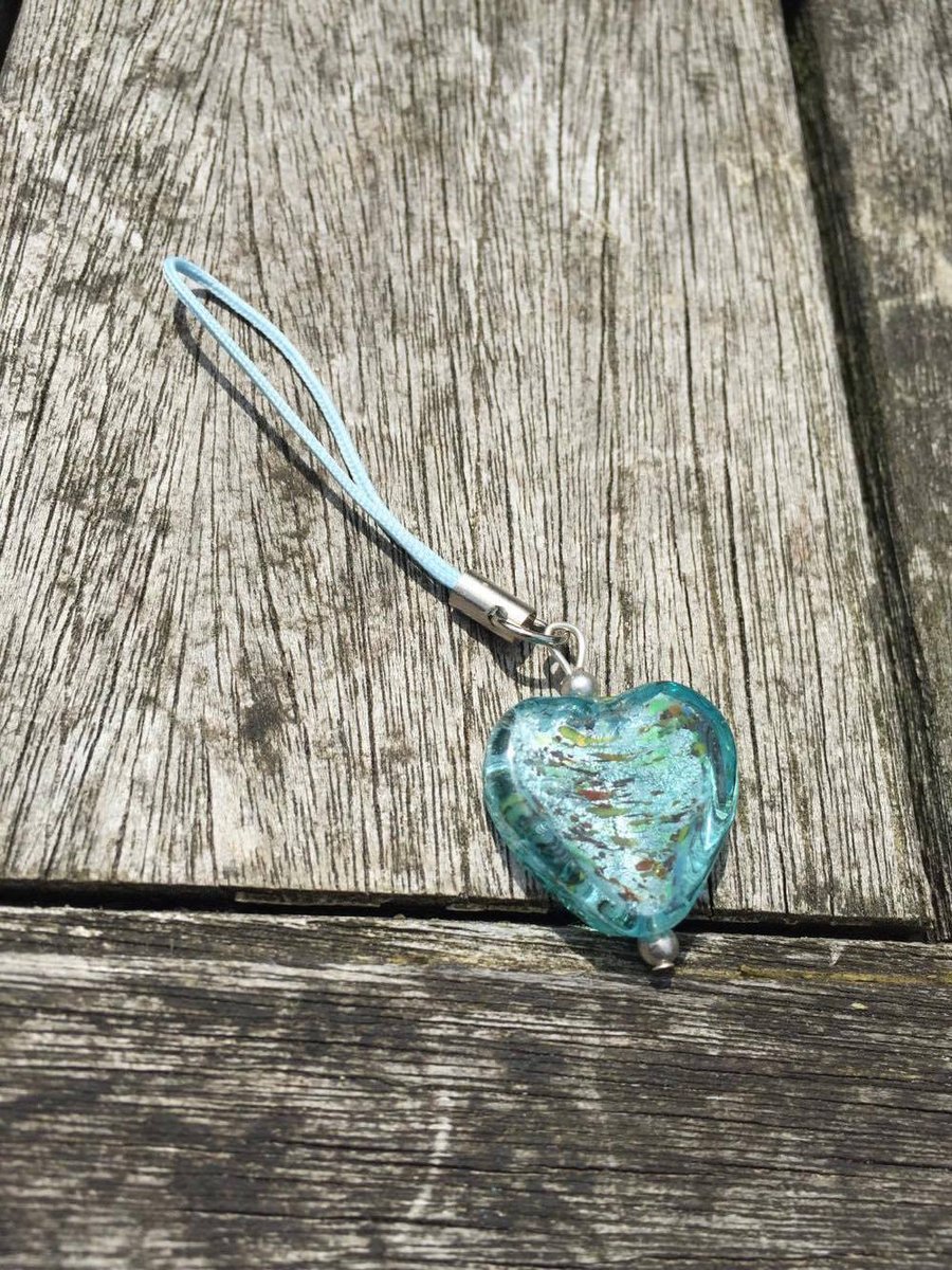 Light blue heart glass phone charm